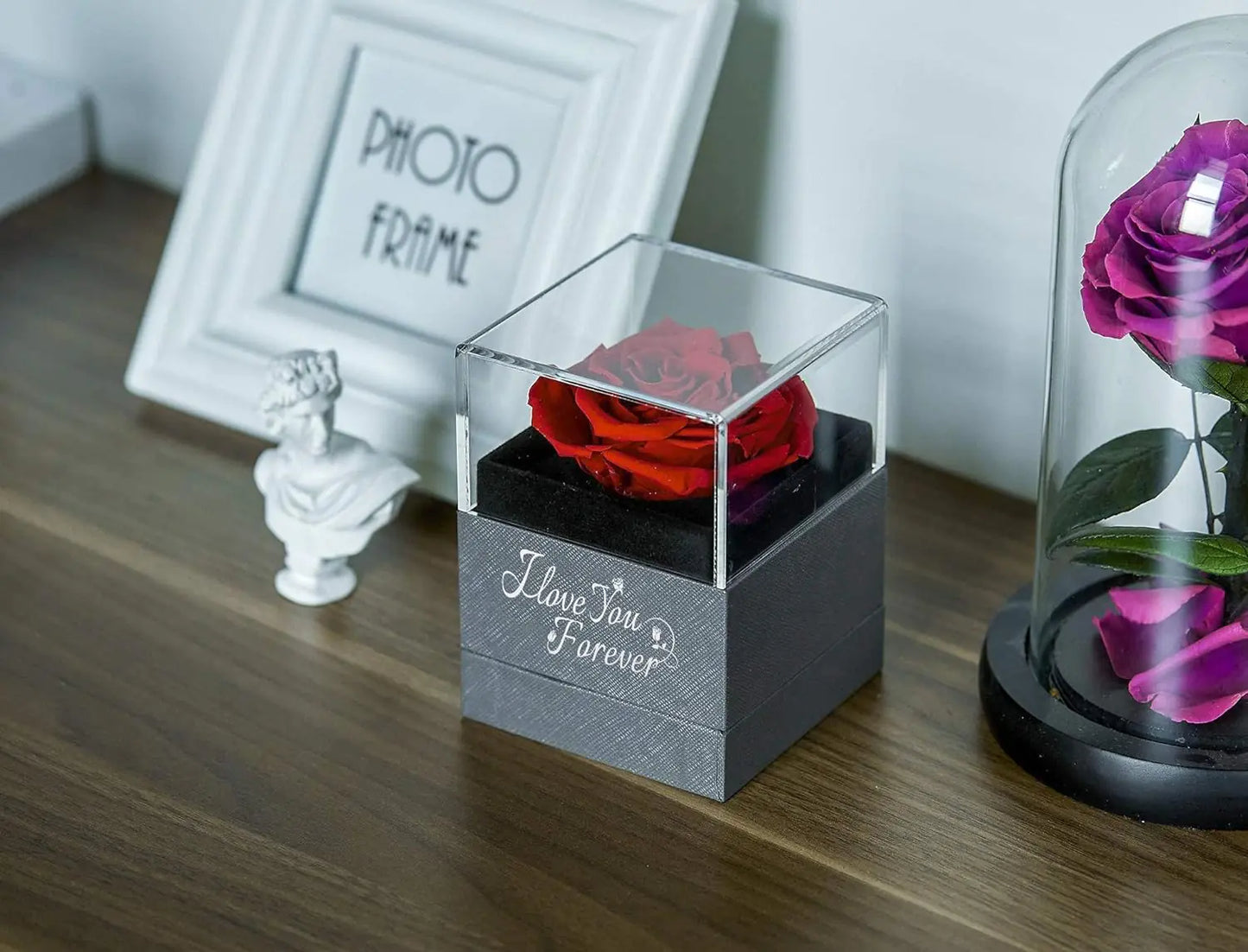 WildLove Preserved Real Rose with I Love You Necklace