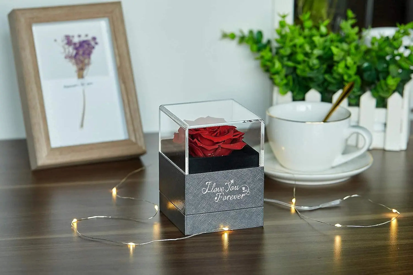 WildLove Preserved Real Rose with I Love You Necklace