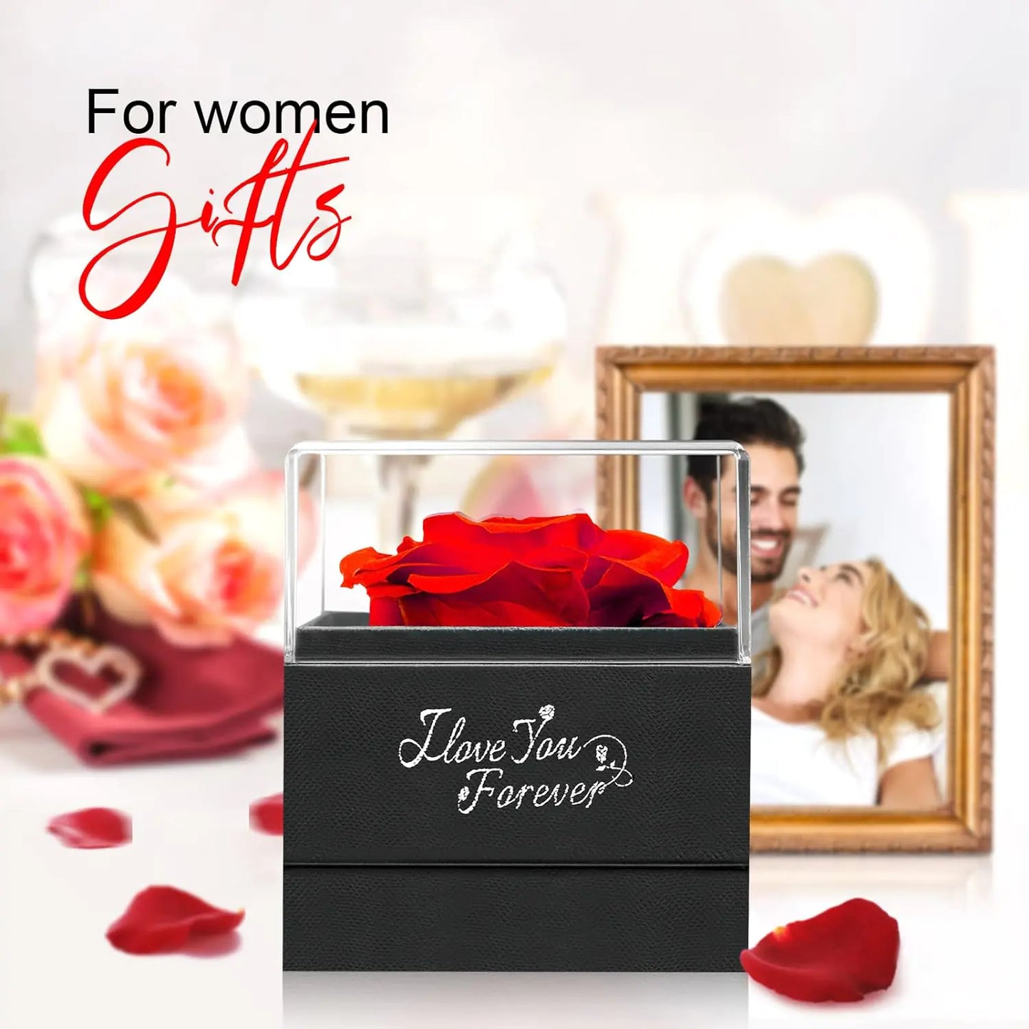 WildLove Preserved Real Rose with I Love You Necklace