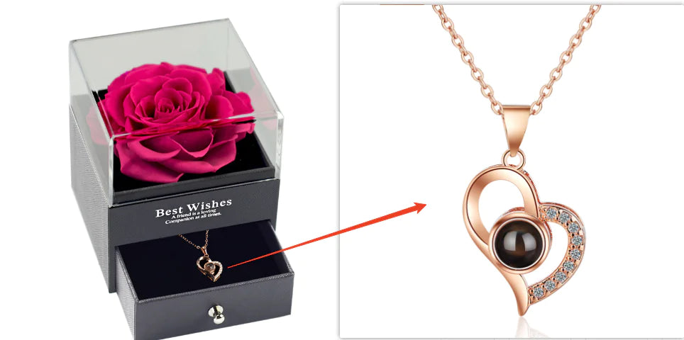 Preserved Rose Jewellery Box and Necklace Set