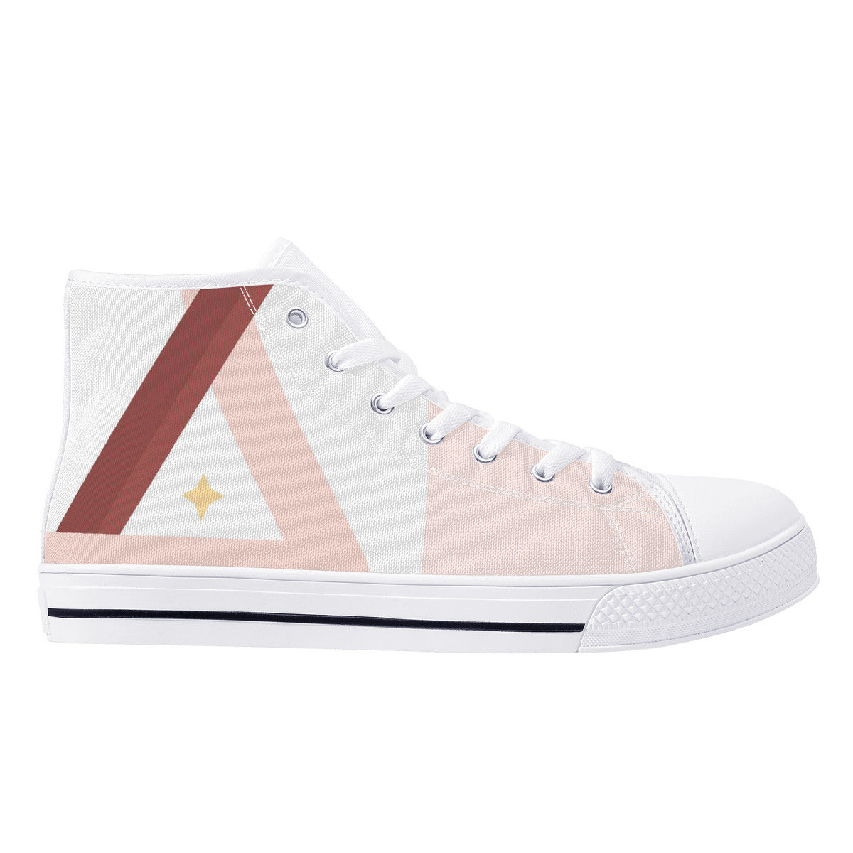 High-Top Canvas Shoes - White & Pink Geometric Design