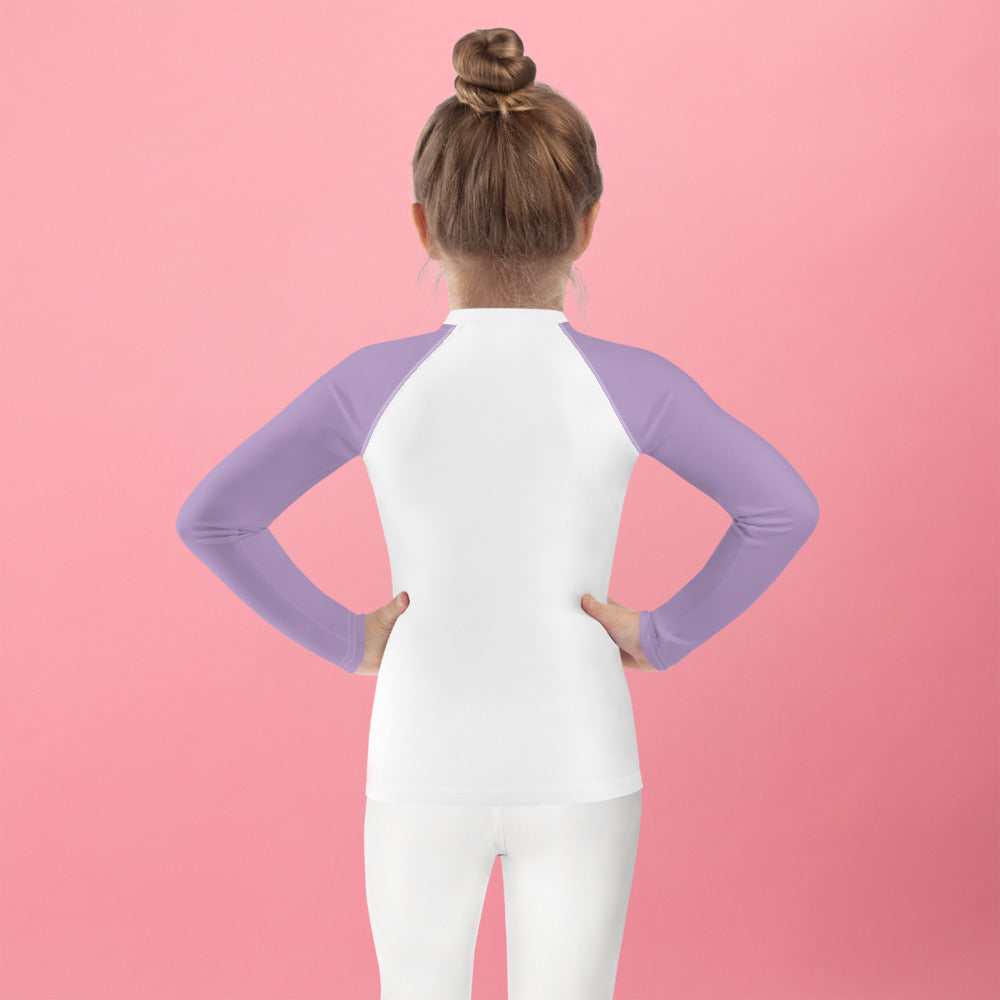 Swimwear - White & Purple Kids Rash Guard with Dinosaur Detail, T2-7