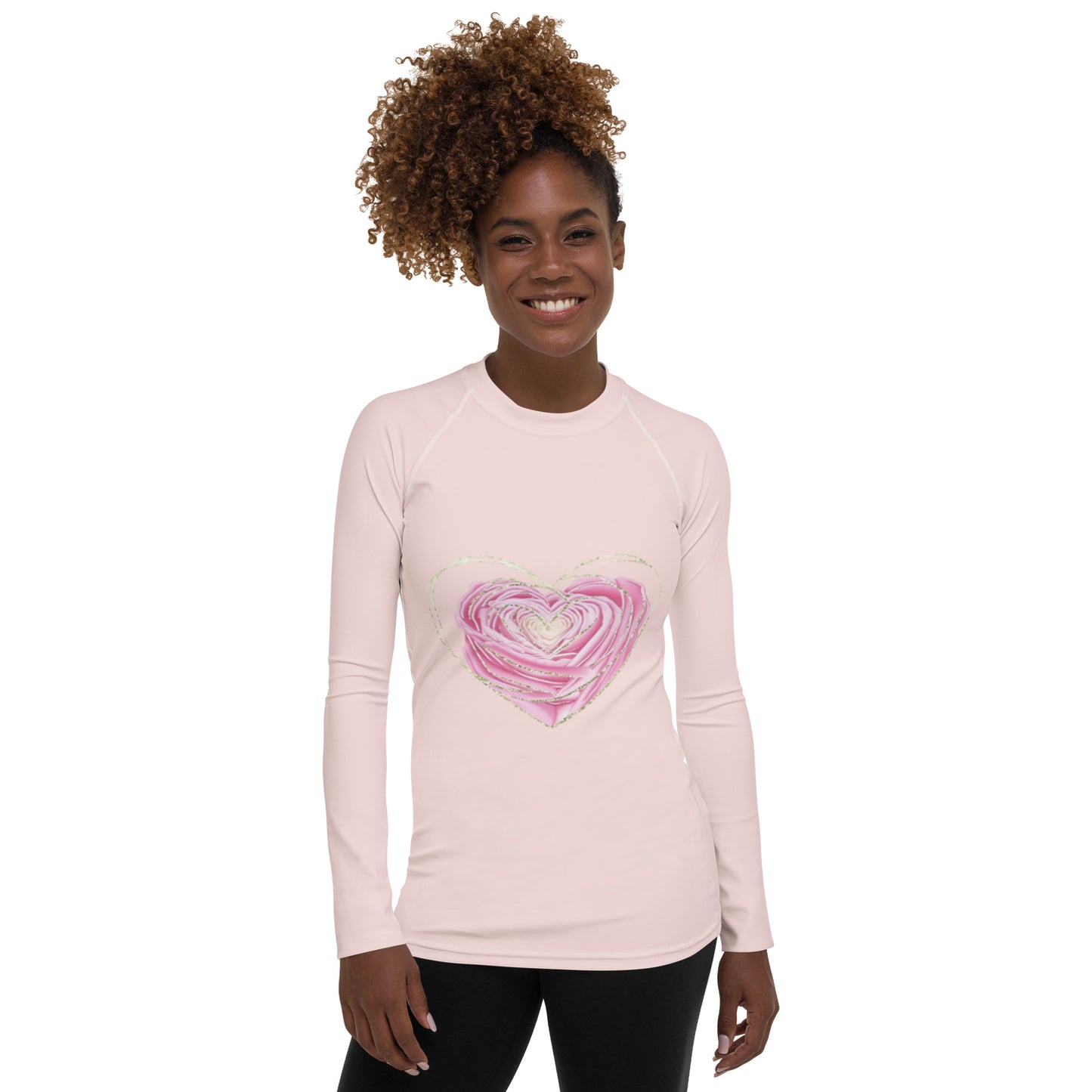 Swimwear - Pink Women's Rash Guard with Rose Detail