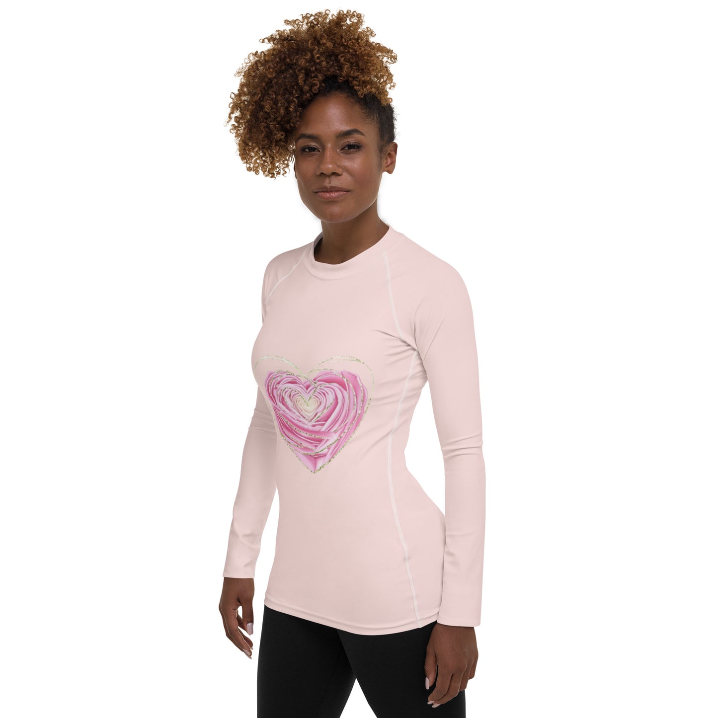 Swimwear - Pink Women's Rash Guard with Rose Detail