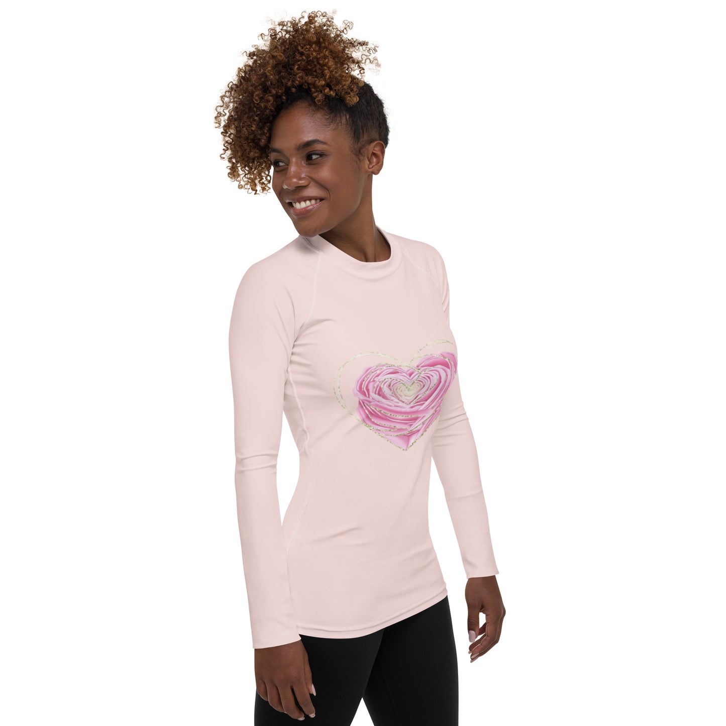 Swimwear - Pink Women's Rash Guard with Rose Detail