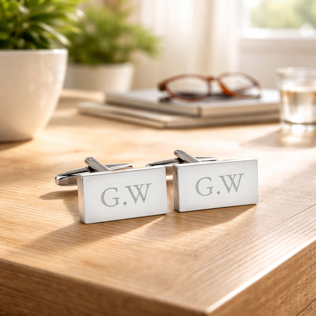 Personalised Silver-Plated Rectangle Cufflinks