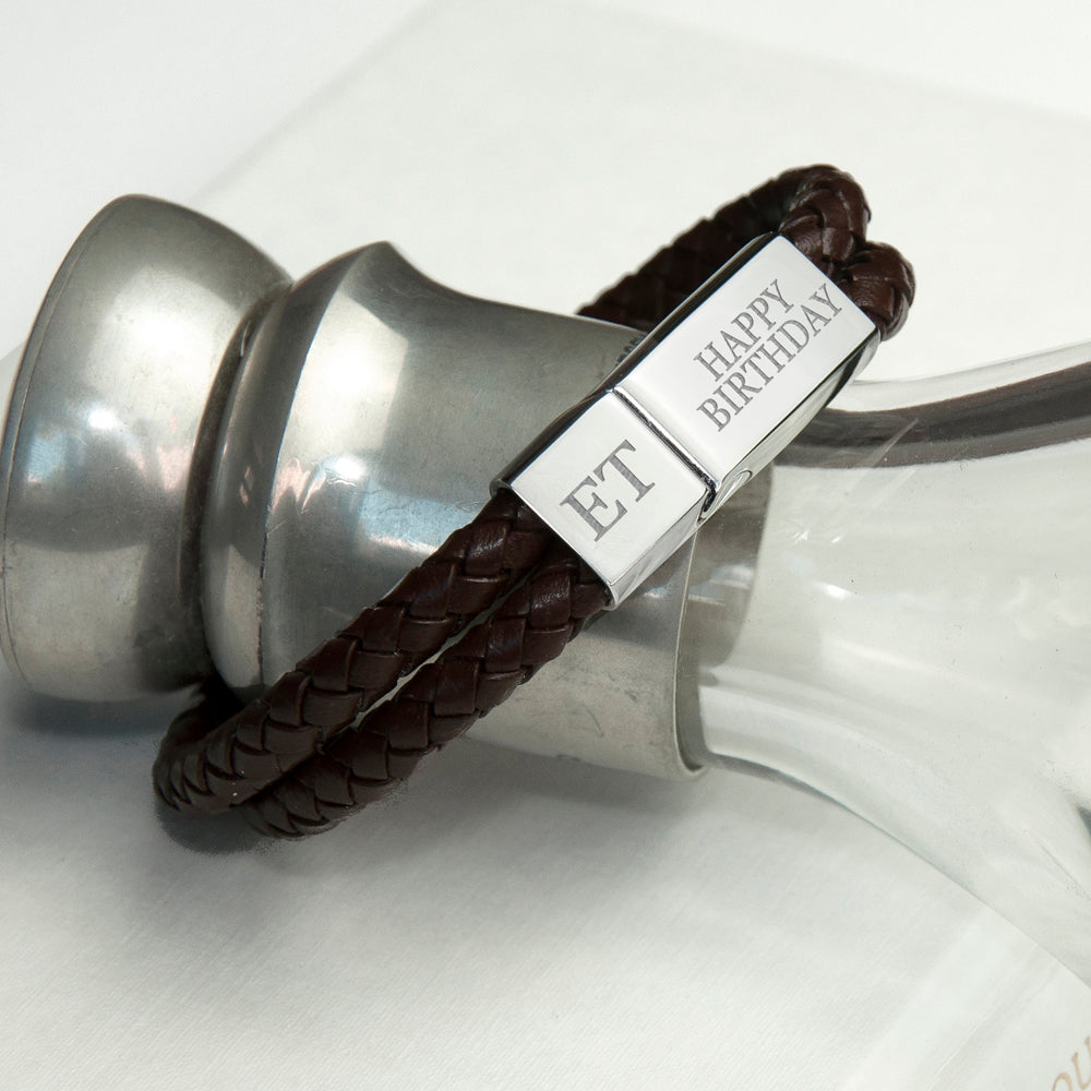 Personalised Men's Leather Woven Bracelet