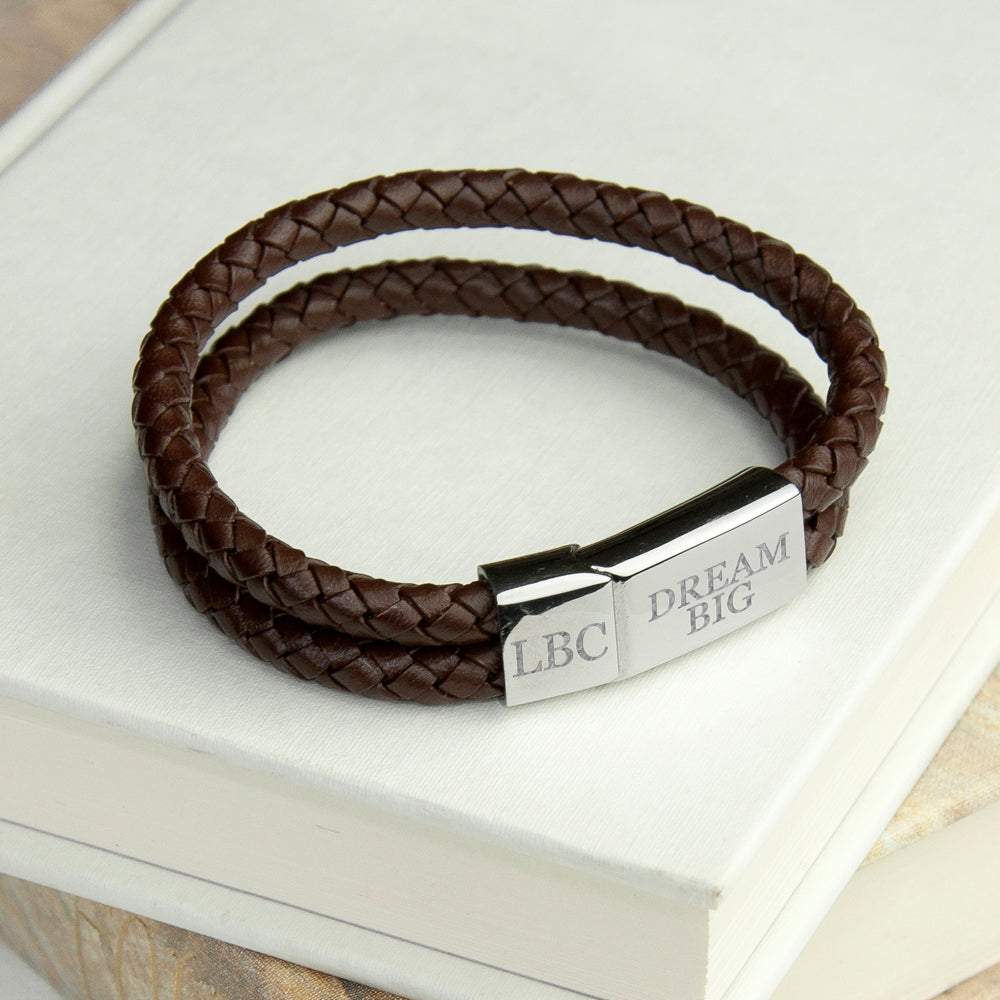 Personalised Men's Leather Woven Bracelet