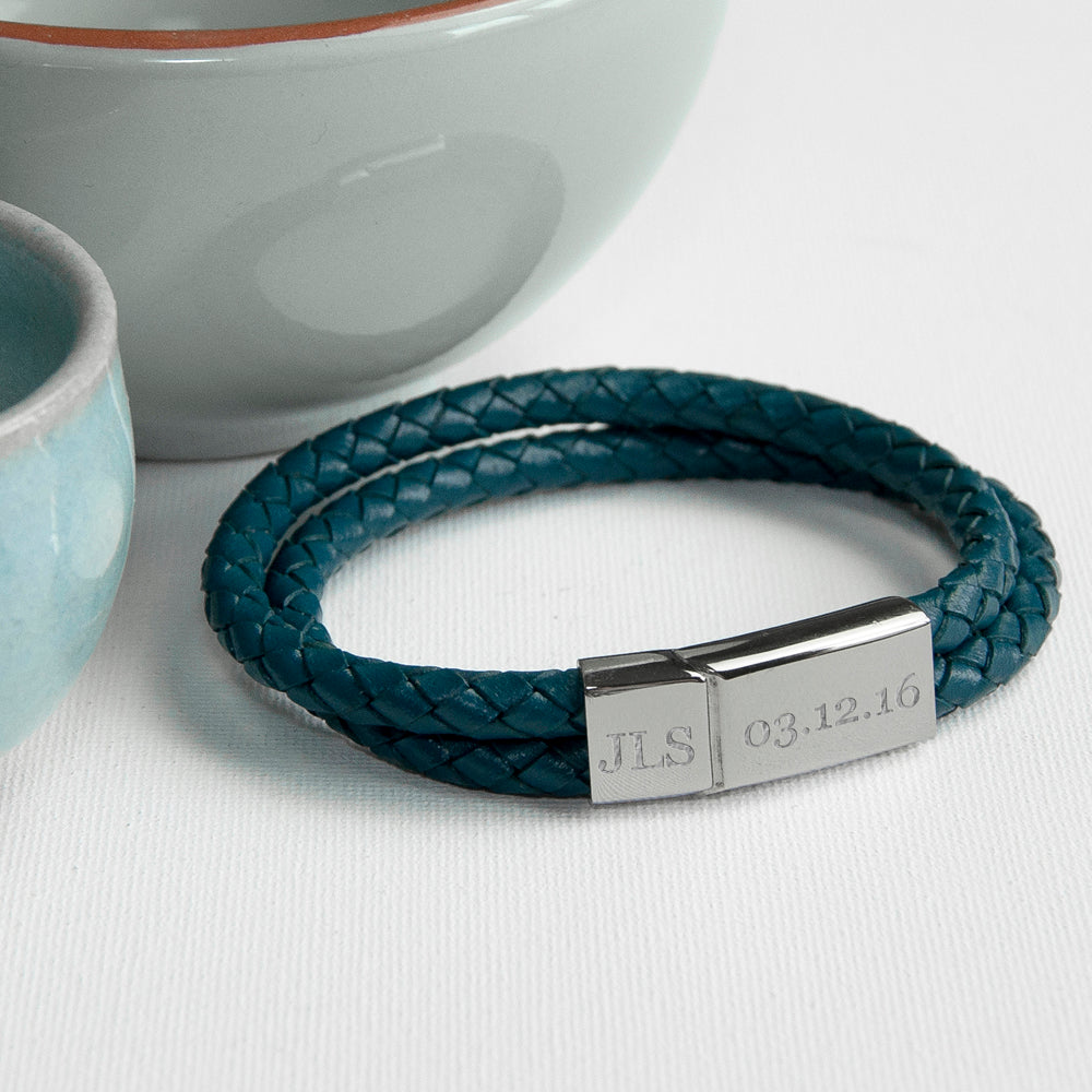 Personalised Men's Leather Woven Bracelet