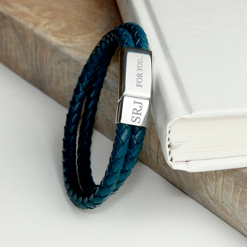 Personalised Men's Leather Woven Bracelet