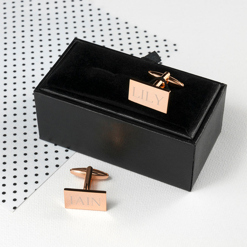 Personalised Rectangle Rose Gold-plated Cufflinks