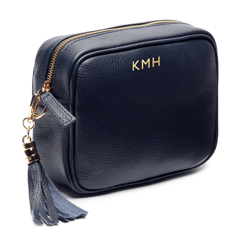 Personalised Elie Beaumont Navy Bag with Tricolour Strap
