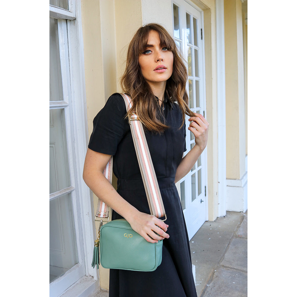 Personalised Elie Beaumont Mint Bag with Champagne Stripes Strap