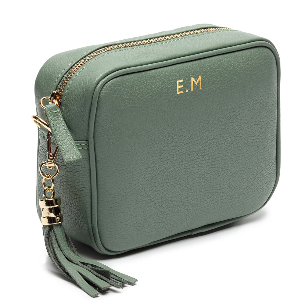 Personalised Elie Beaumont Mint Bag with Champagne Stripes Strap
