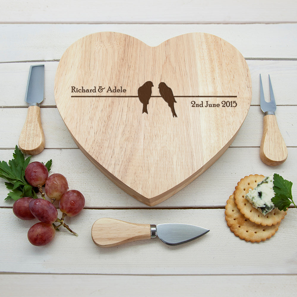 Love Birds Romantic Heart Cheese Board