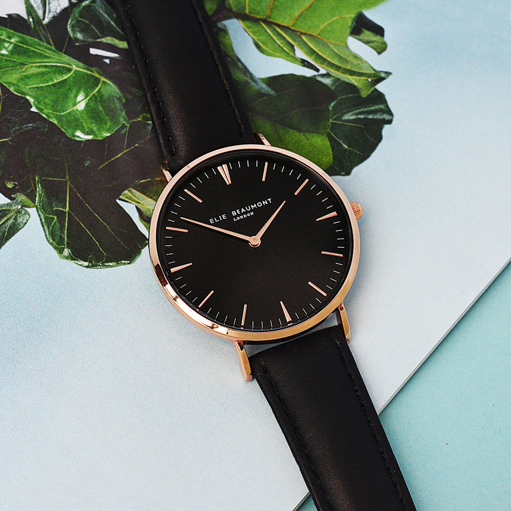 Men's Modern-Vintage Personalised Leather Watch In Black
