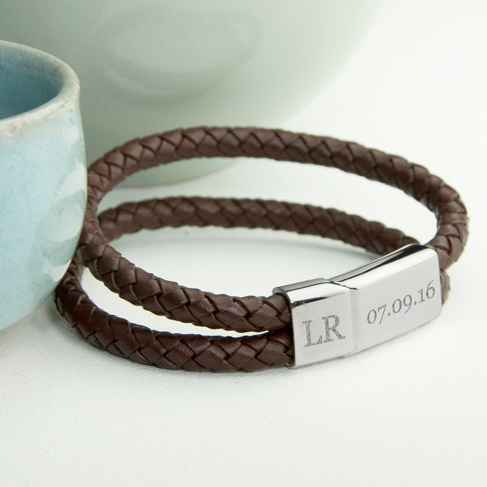 Personalised Men's Leather Woven Bracelet