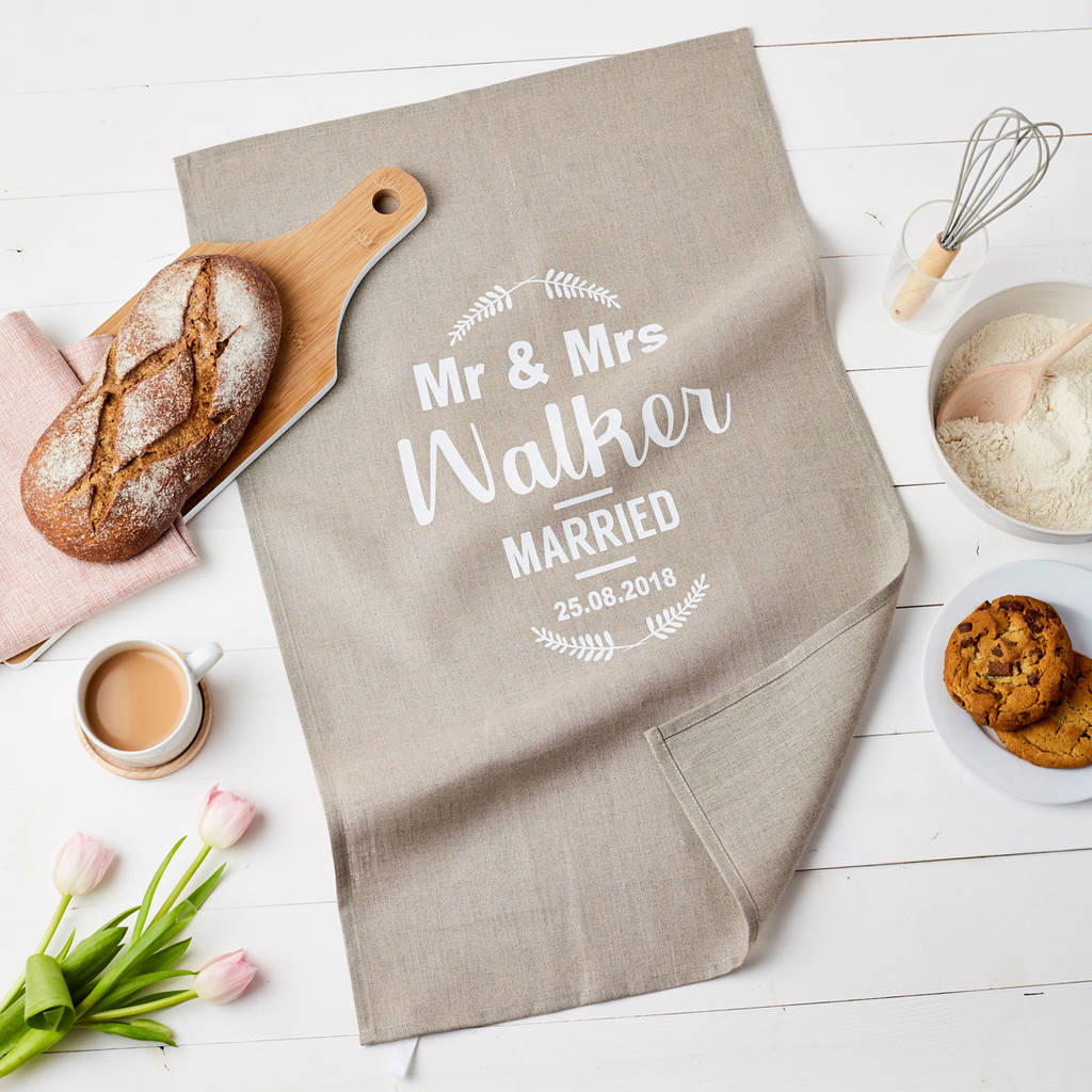 Personalised Mr and Mrs Wedding Tea Towel