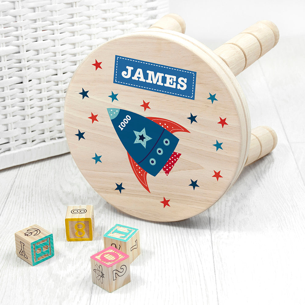 Personalised Rocket Wooden Stool for Kids