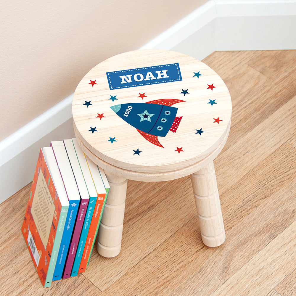 Personalised Rocket Wooden Stool for Kids