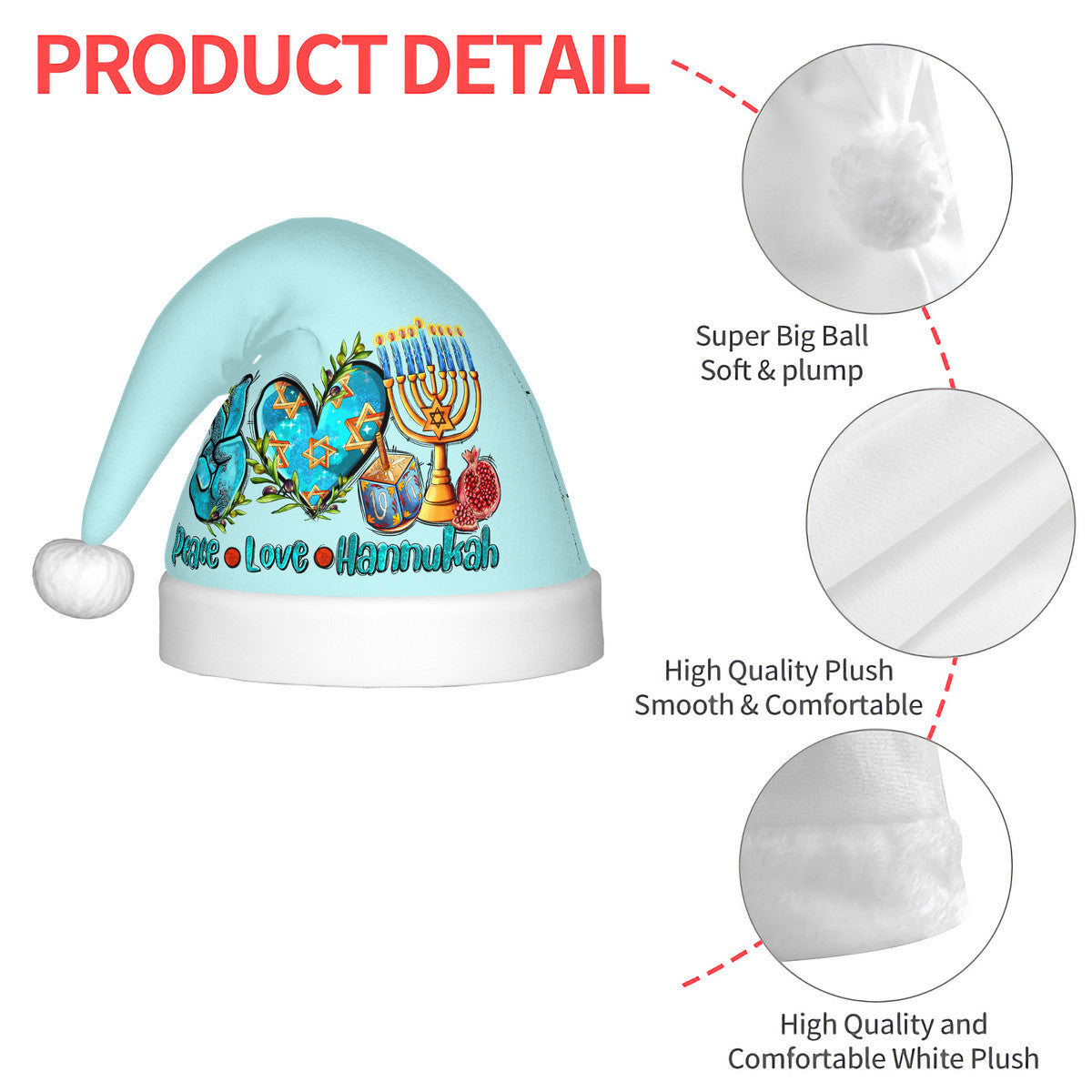 Adult Glowing Plush Hanukkah Hat - Light Blue
