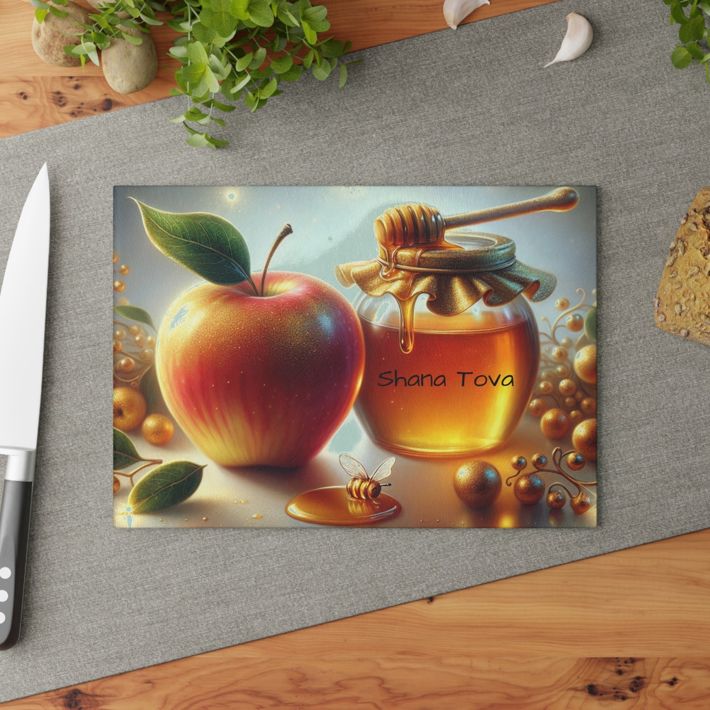 Rosh Hashanah Glass Cutting Board