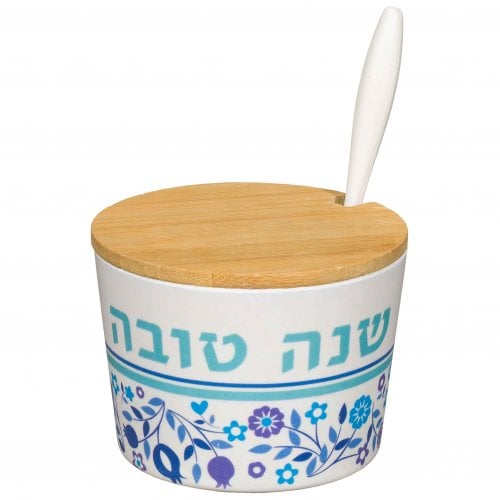 Rosh Hashanah Honey Dish -  Blue Pomegranate Design