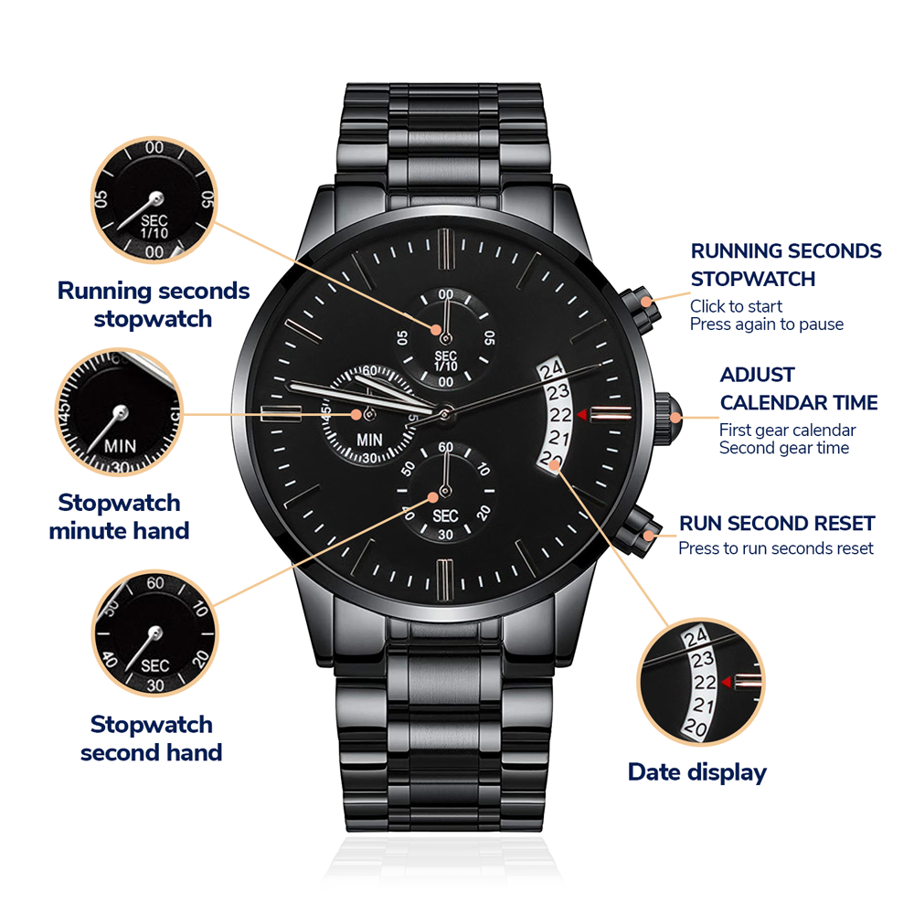 Customisable Engraved Black Chronograph Watch