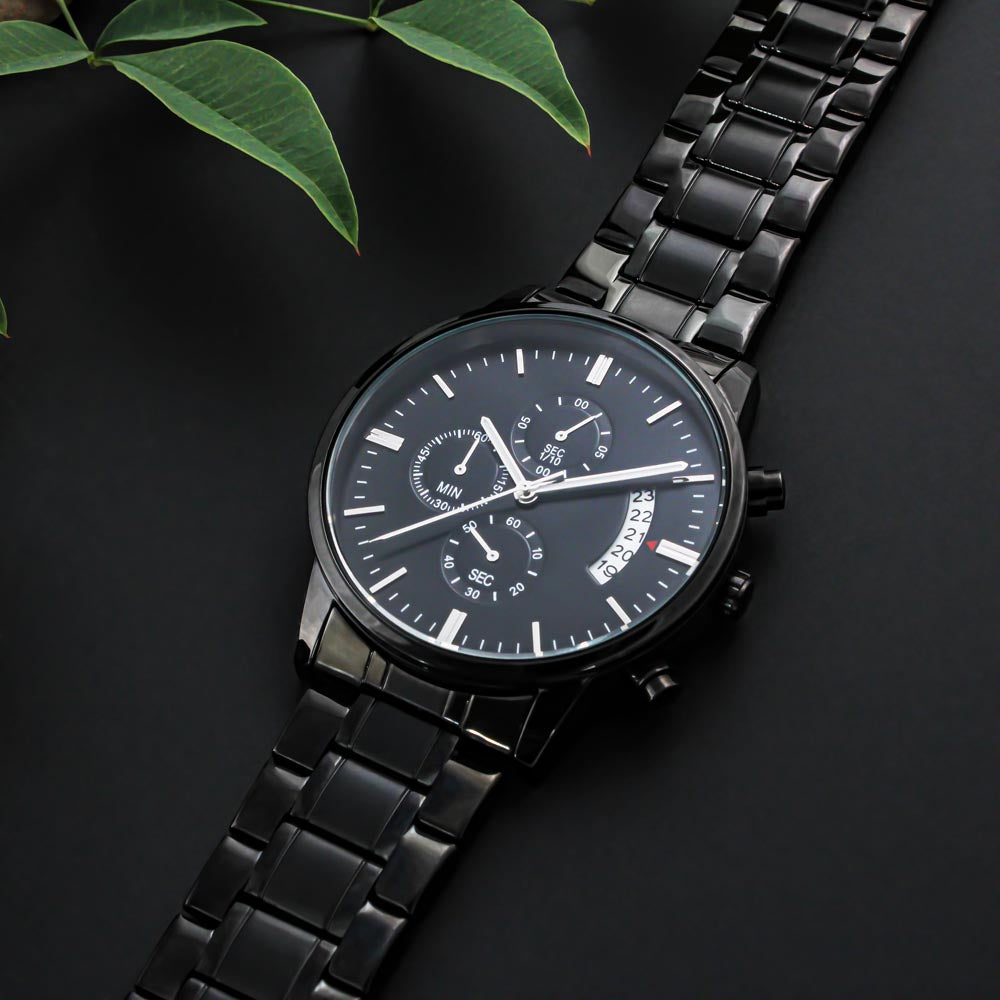 Customisable Engraved Black Chronograph Watch