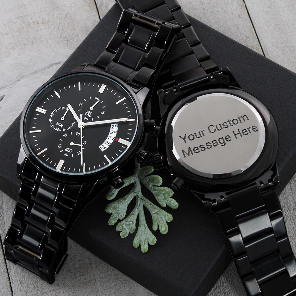 Customisable Engraved Black Chronograph Watch