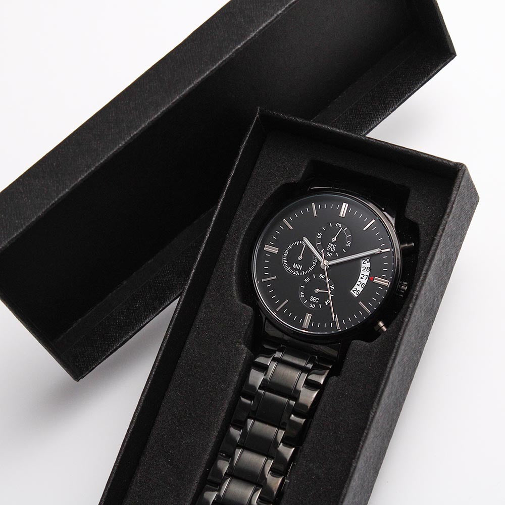 Customisable Engraved Black Chronograph Watch