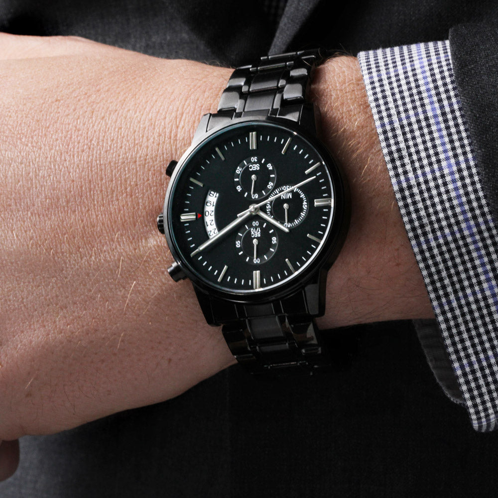 Customisable Engraved Black Chronograph Watch