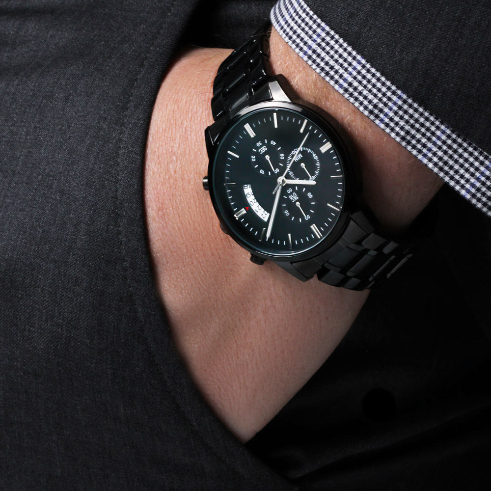 Customisable Engraved Black Chronograph Watch