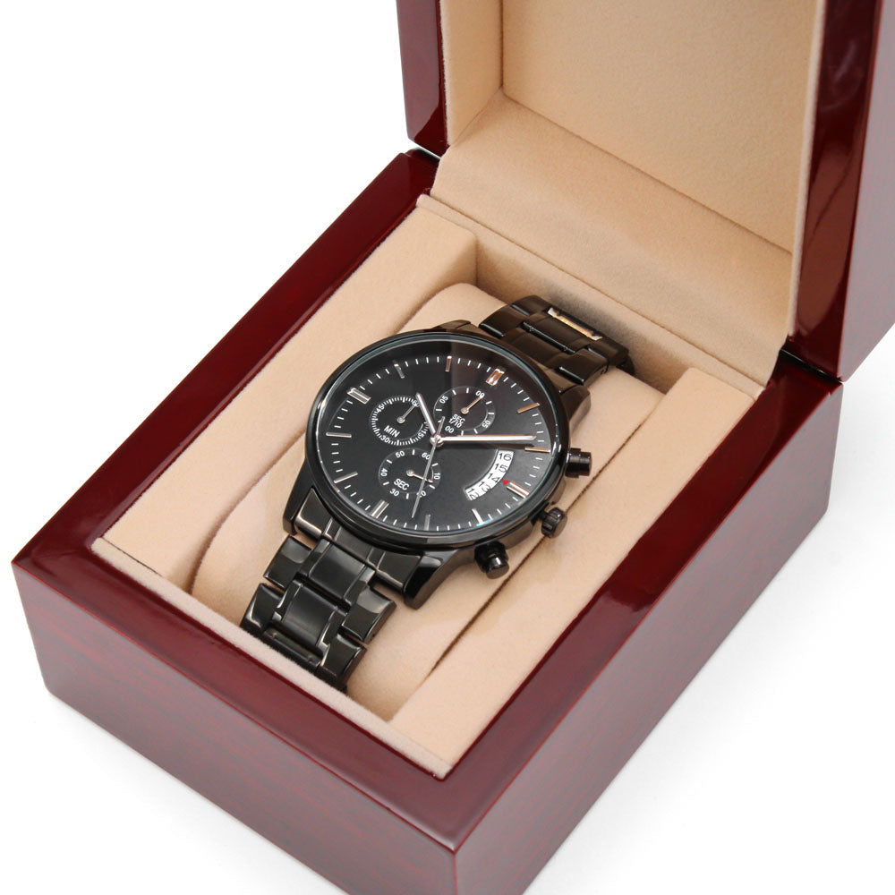 Customisable Engraved Black Chronograph Watch