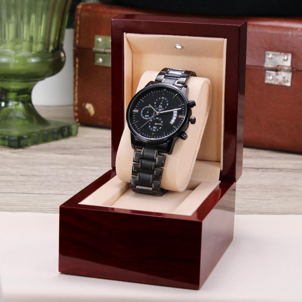 Customisable Engraved Black Chronograph Watch