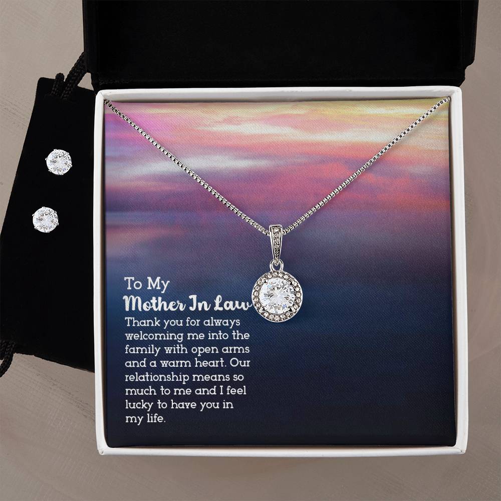 To My Mother Law Eternal Hope Necklace & Clear ZD Earrings