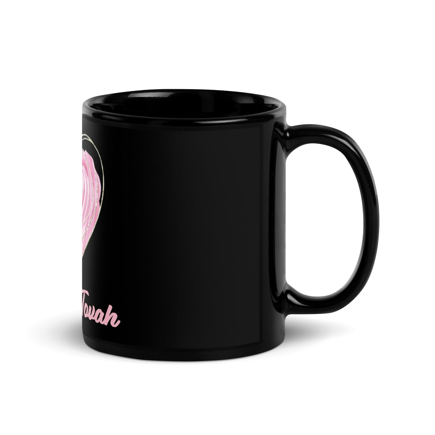 Shanah Tovah Rose Heart Black Glossy Mug