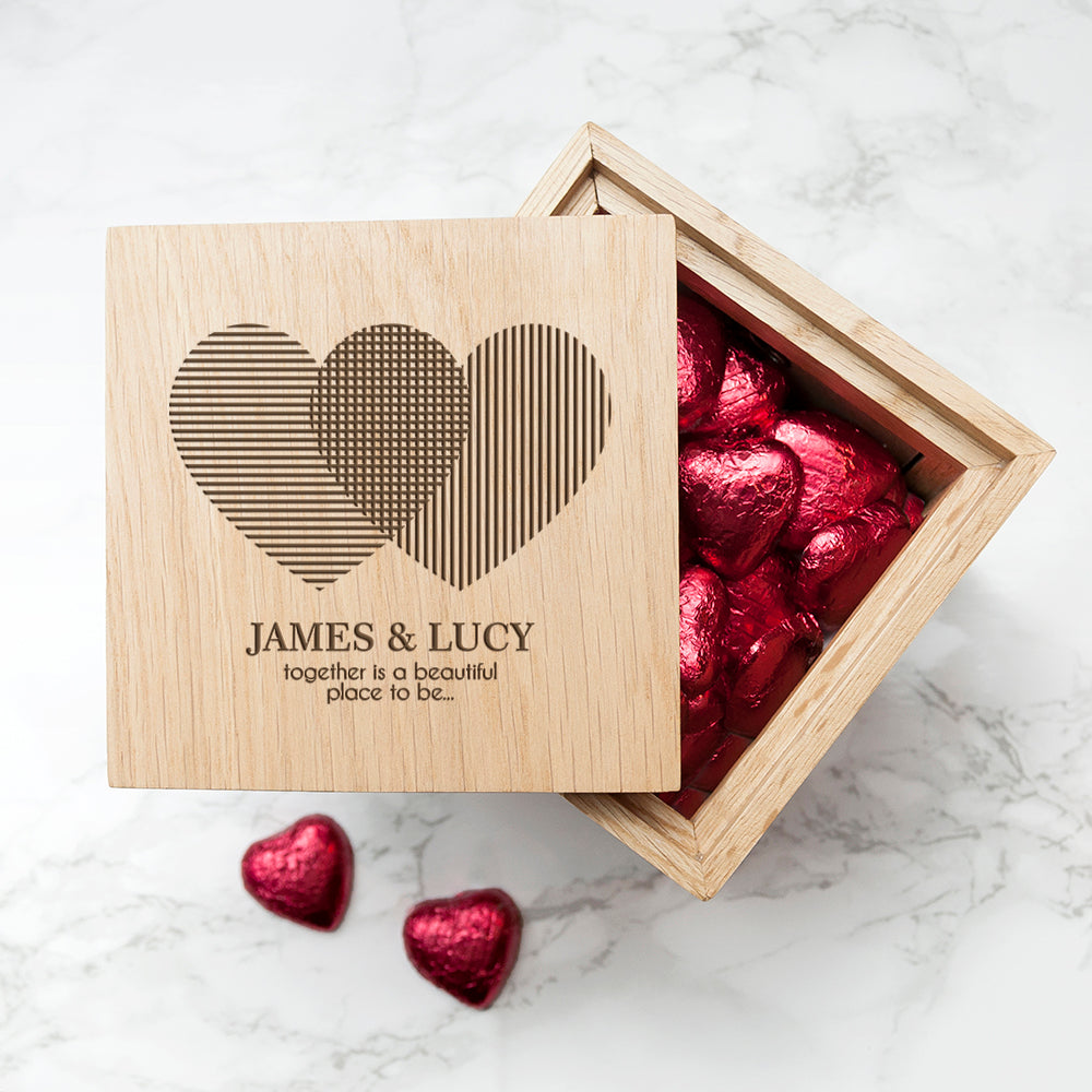 Personalised Heart Diagram Oak Photo Cube