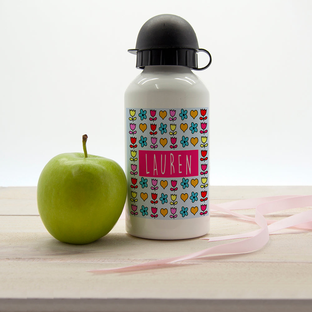 Dainty Floral Heart Personalised Water Bottle
