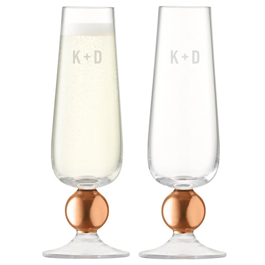 Monogrammed Set Of Two Rose Gold Champagne Glasses