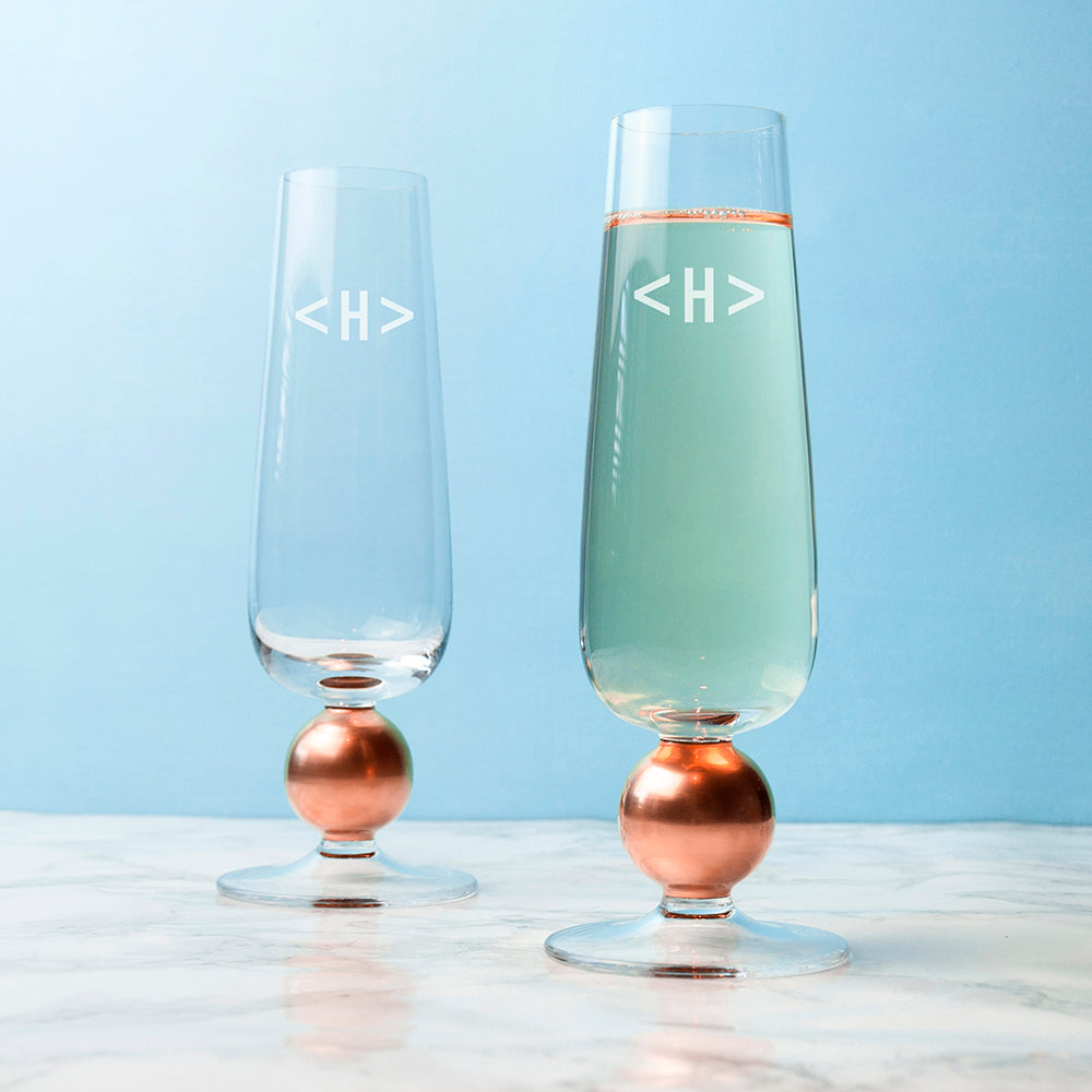 Monogrammed Set Of Two Rose Gold Champagne Glasses