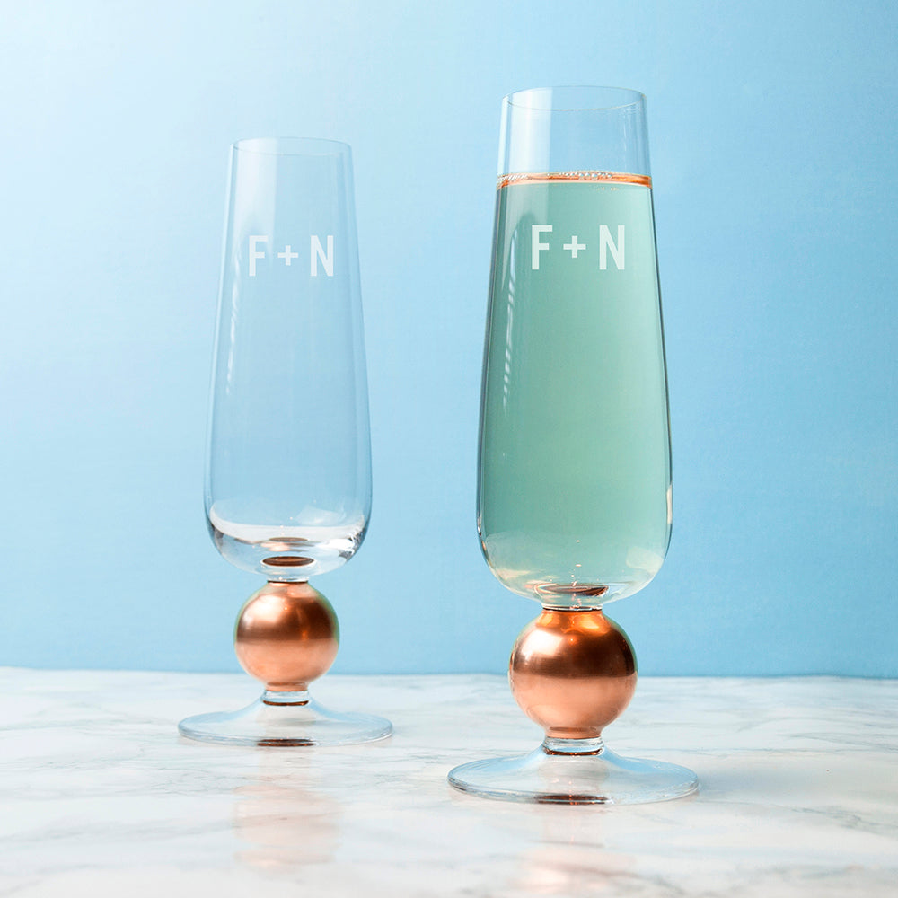 Monogrammed Set Of Two Rose Gold Champagne Glasses