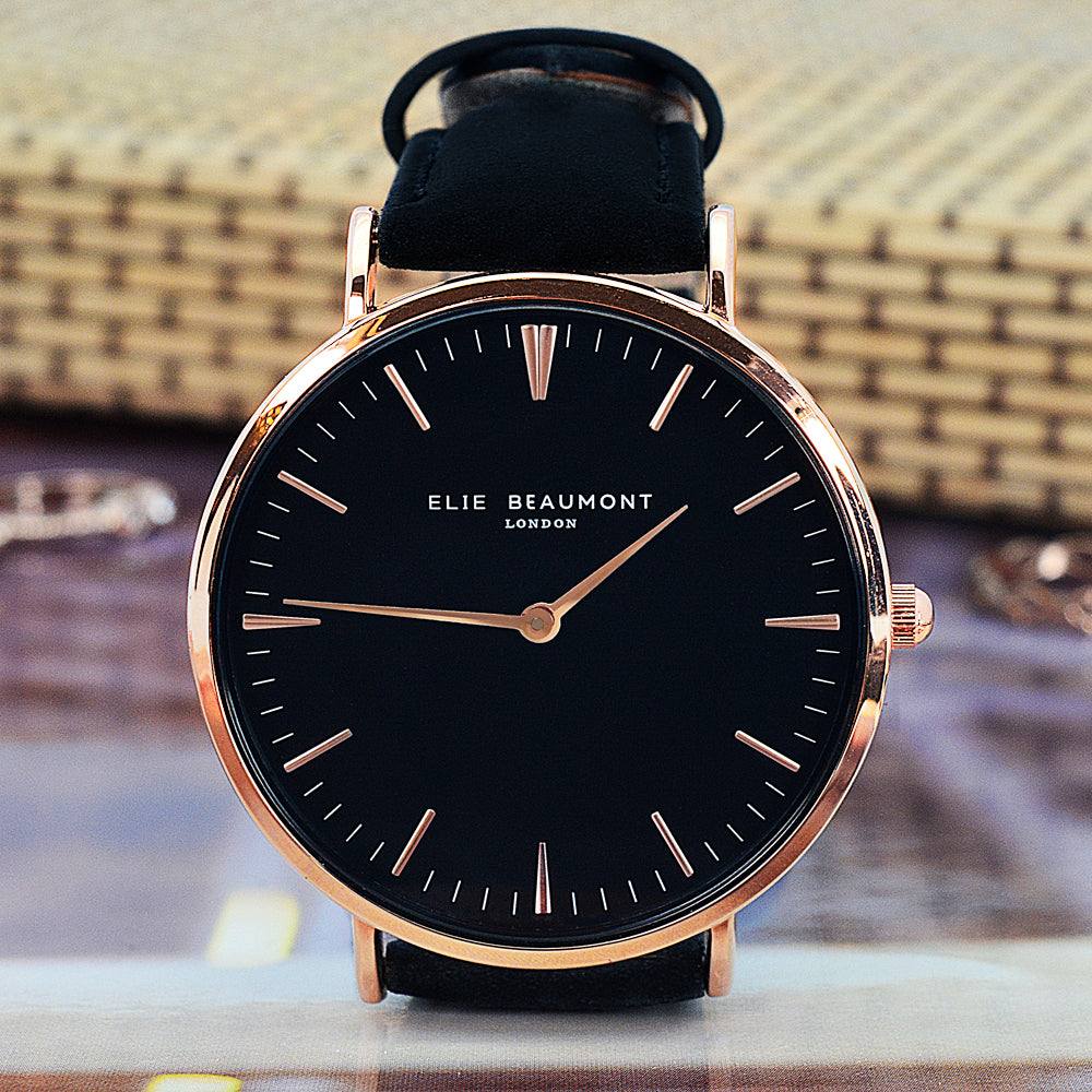 Men's Modern-Vintage Personalised Leather Watch In Black