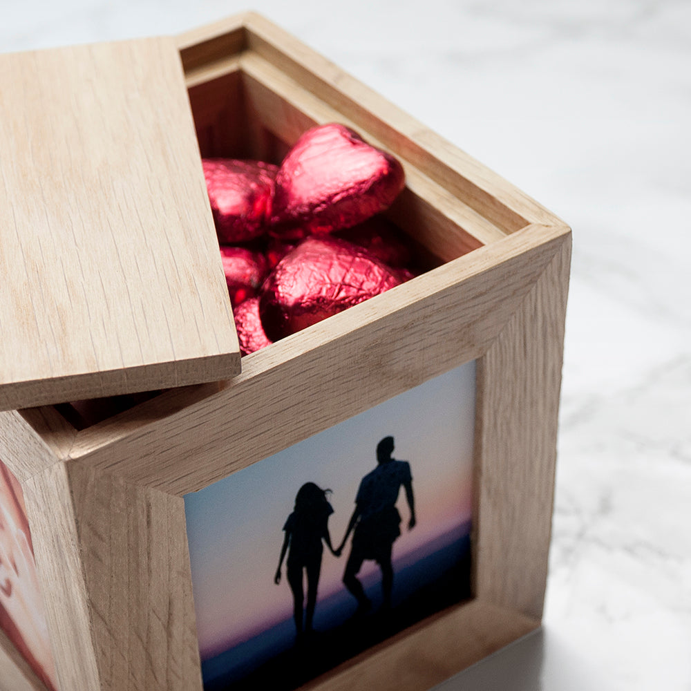 Personalised Heart Diagram Oak Photo Cube