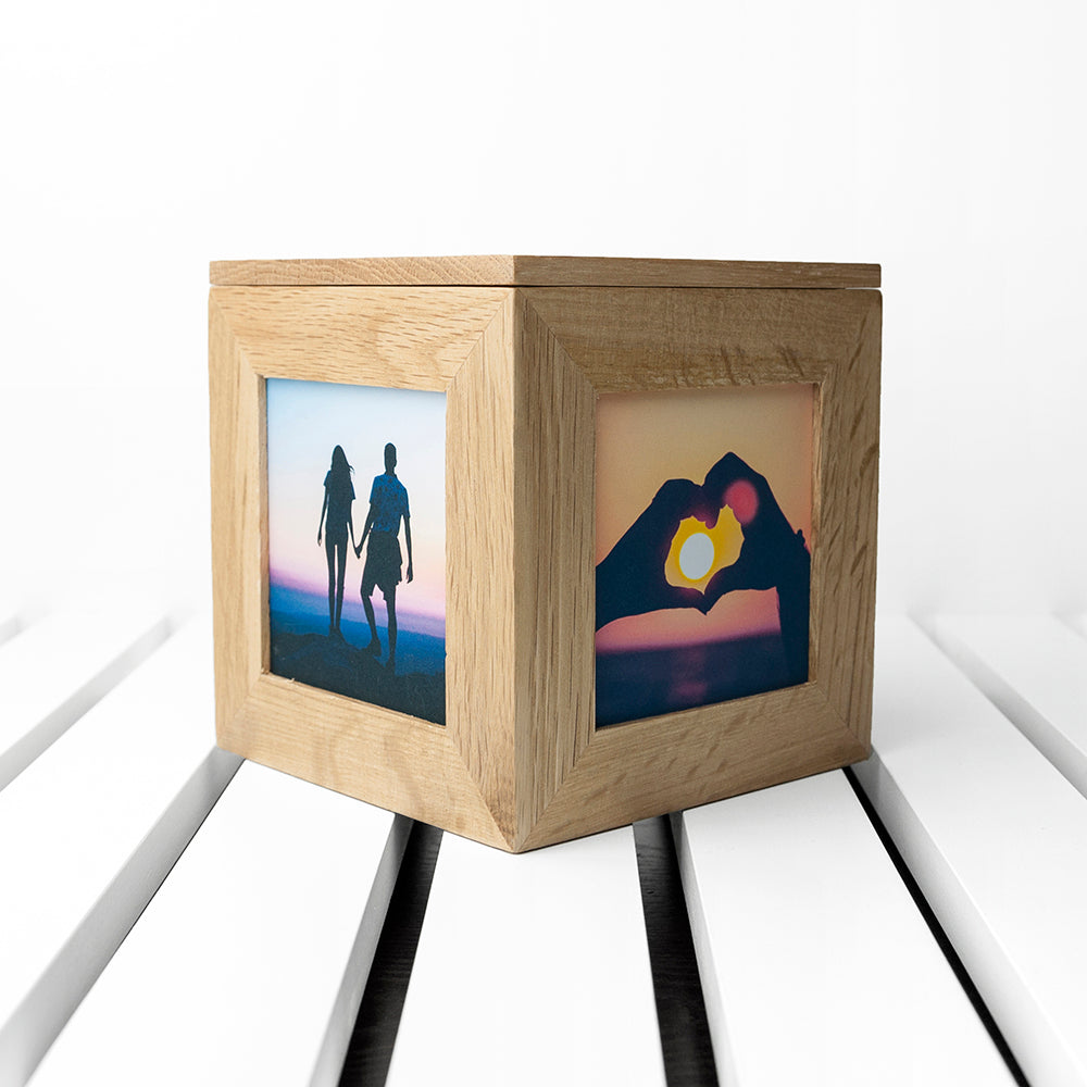 Personalised Heart Diagram Oak Photo Cube