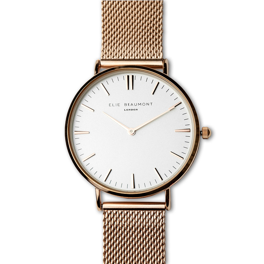 Personalised Ladies Watch Rose Gold Mesh - white dial