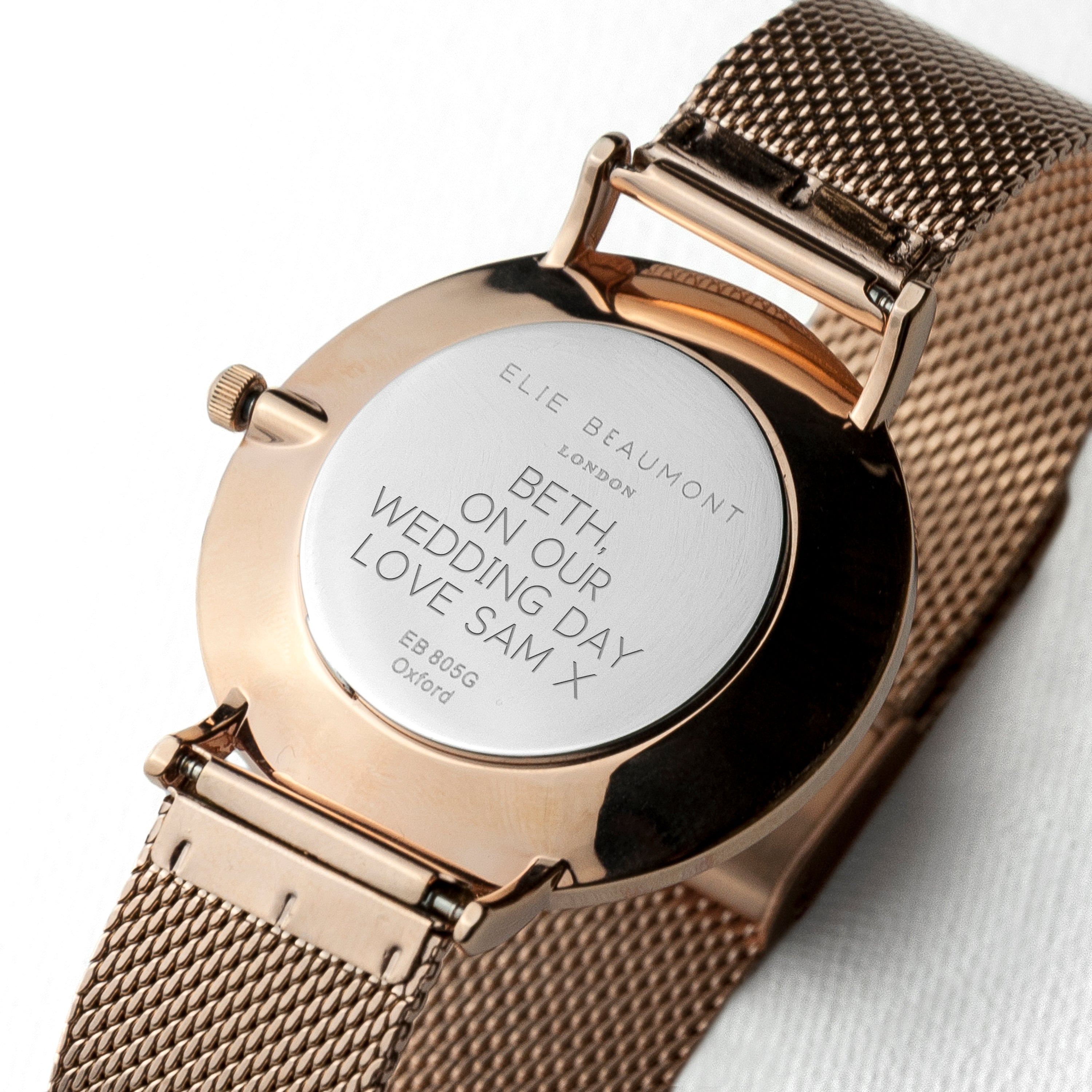 Personalised Ladies Watch Rose Gold Mesh white dial Forevergifts