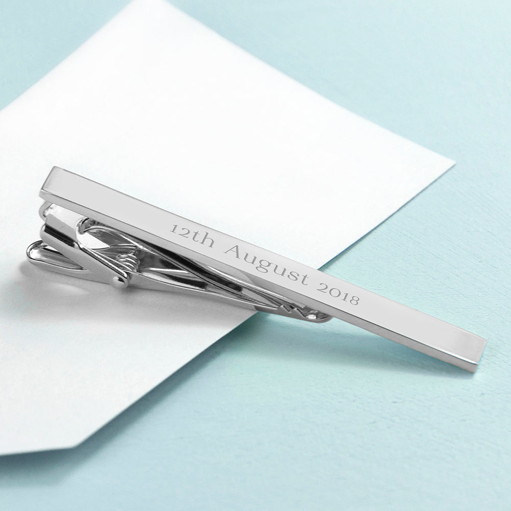 Personalised Rhodium Plated Tie Clip