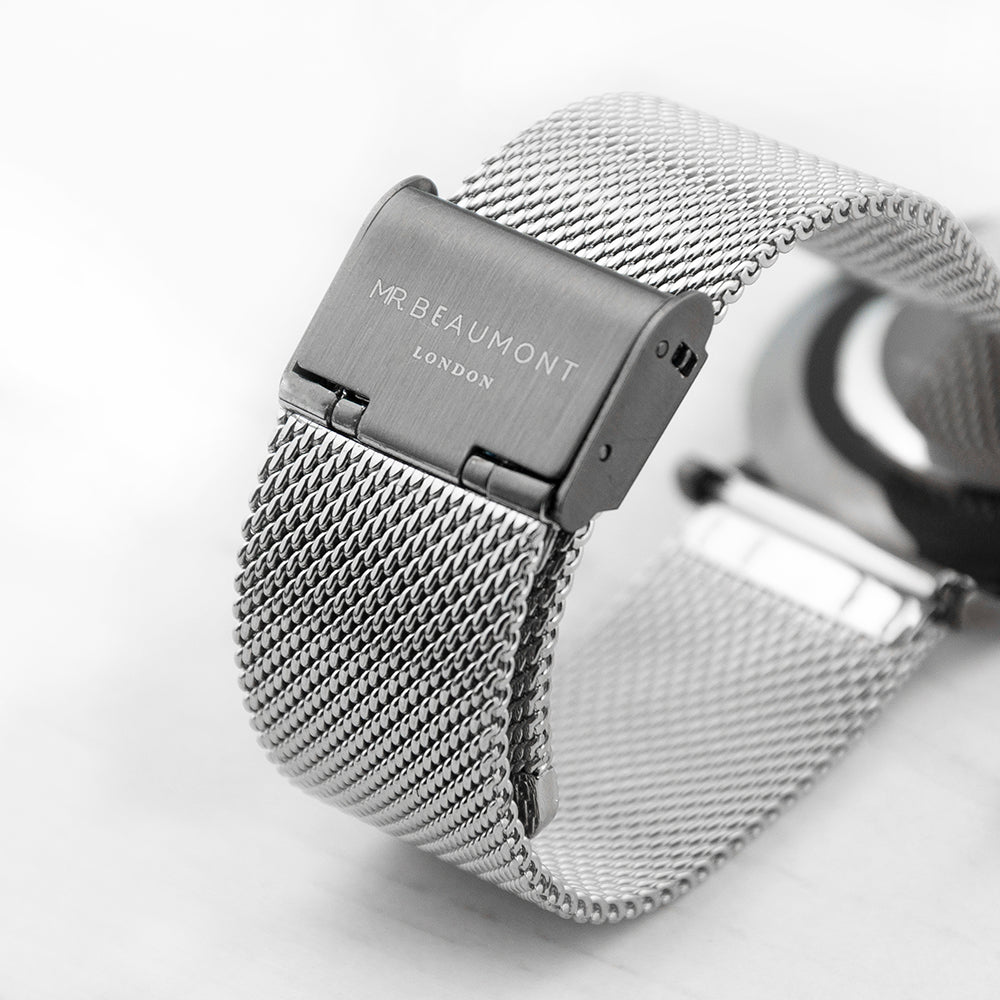 Personalised Men's Metallic Silver Watch With Black Dial