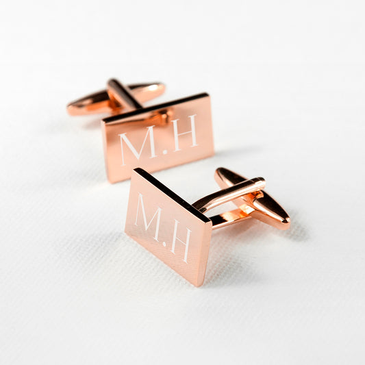 Personalised Rectangle Rose Gold-plated Cufflinks